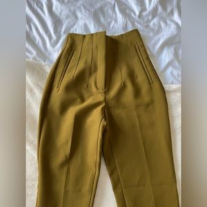 Zara Forrest Green High Waisted Ankle Work Pants